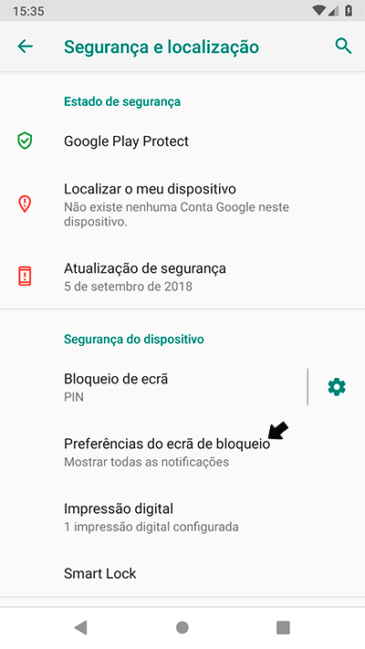 Opção bloqueio Android